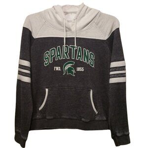 NEW- Michigan State Spartans Women's Weathered Gray and White Hoodie Size L
